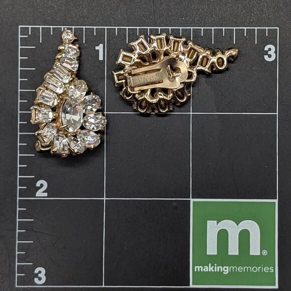Glamorous HOLLYCRAFT Clip-on Rhinestone Earrings - Vintage Midcentury - Picture 7 of 7